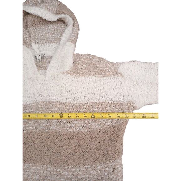 Moral Fiber Sweater HOODIE Size L TAN BROWN Knit Neutral Fuzzy Striped Soft Hood - Picture 11 of 16